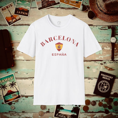 Barcelona with Coat of Arms Spain T-Shirt White / S