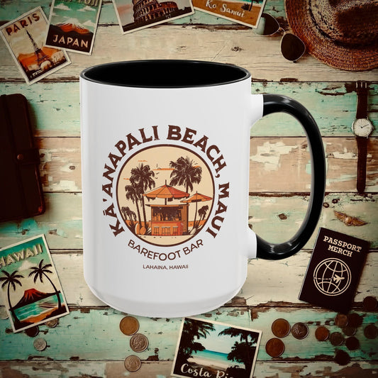 Barefoot Bar, Kaanapali Beach Hawaii 15oz Mug Black / 15oz
