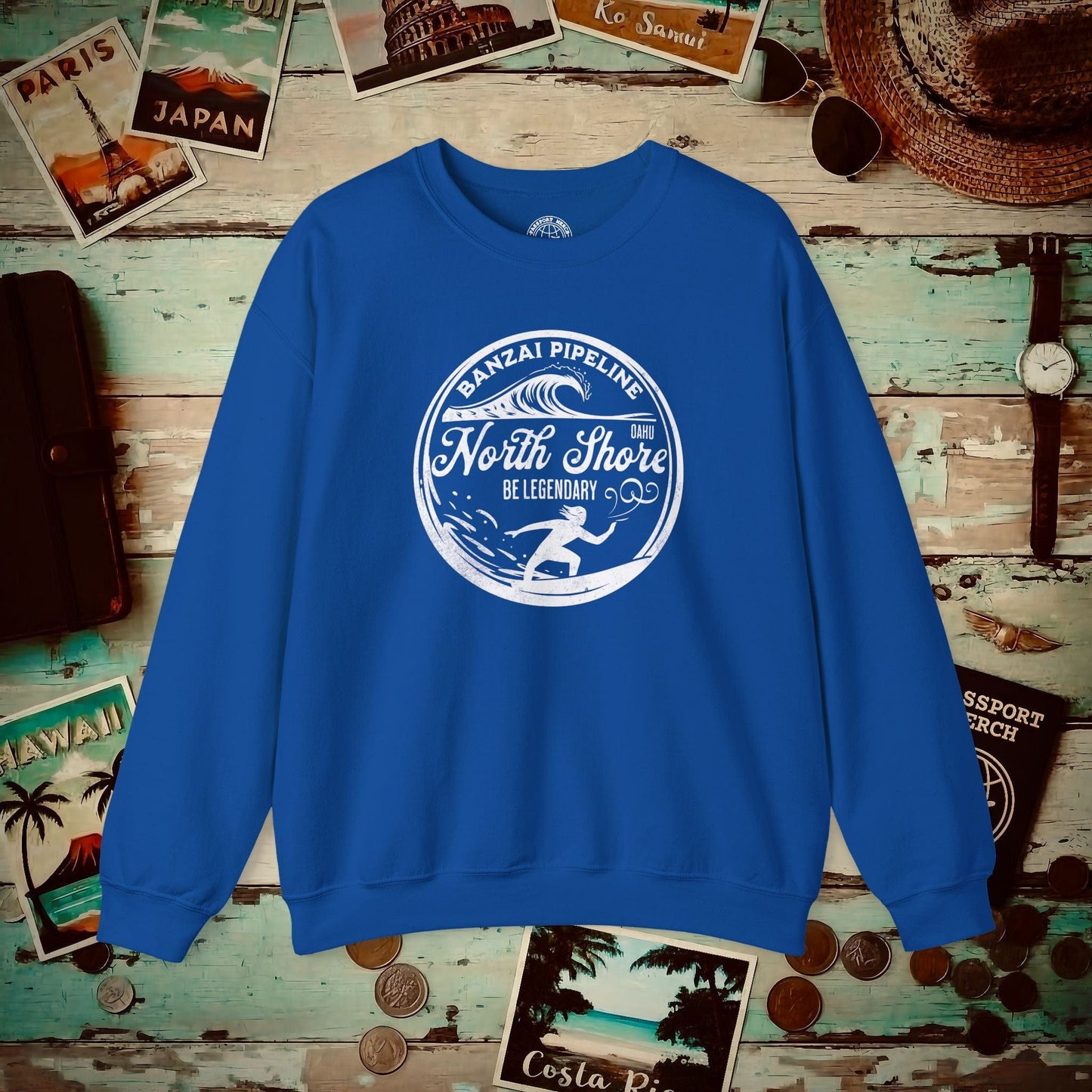 Be Legendary, Banzai Pipeline, Oahu Hawaii Crewneck Royal / S