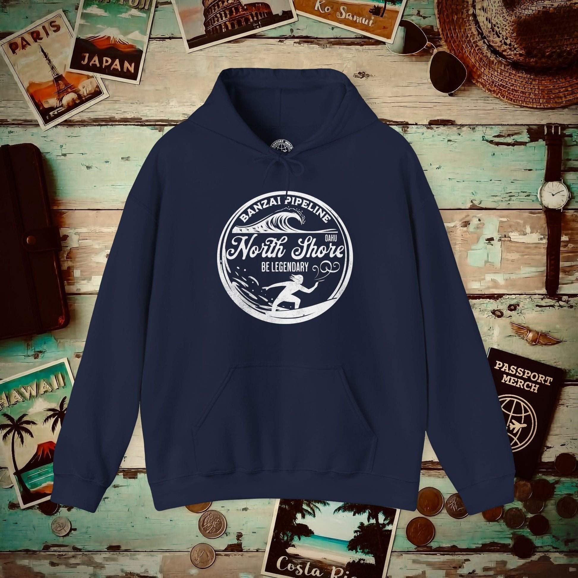 Be Legendary, Banzai Pipeline, Oahu Hawaii Hoodie Navy / M
