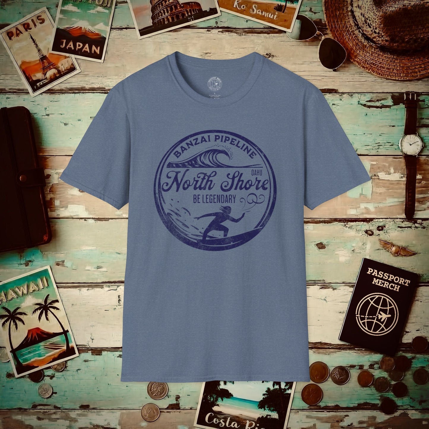 Be Legendary, Banzai Pipeline, Oahu Hawaii T-Shirt Heather Indigo / S
