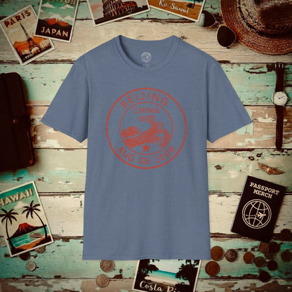 Beijing, China - Vintage Passport Stamp T-Shirt Heather Indigo / S
