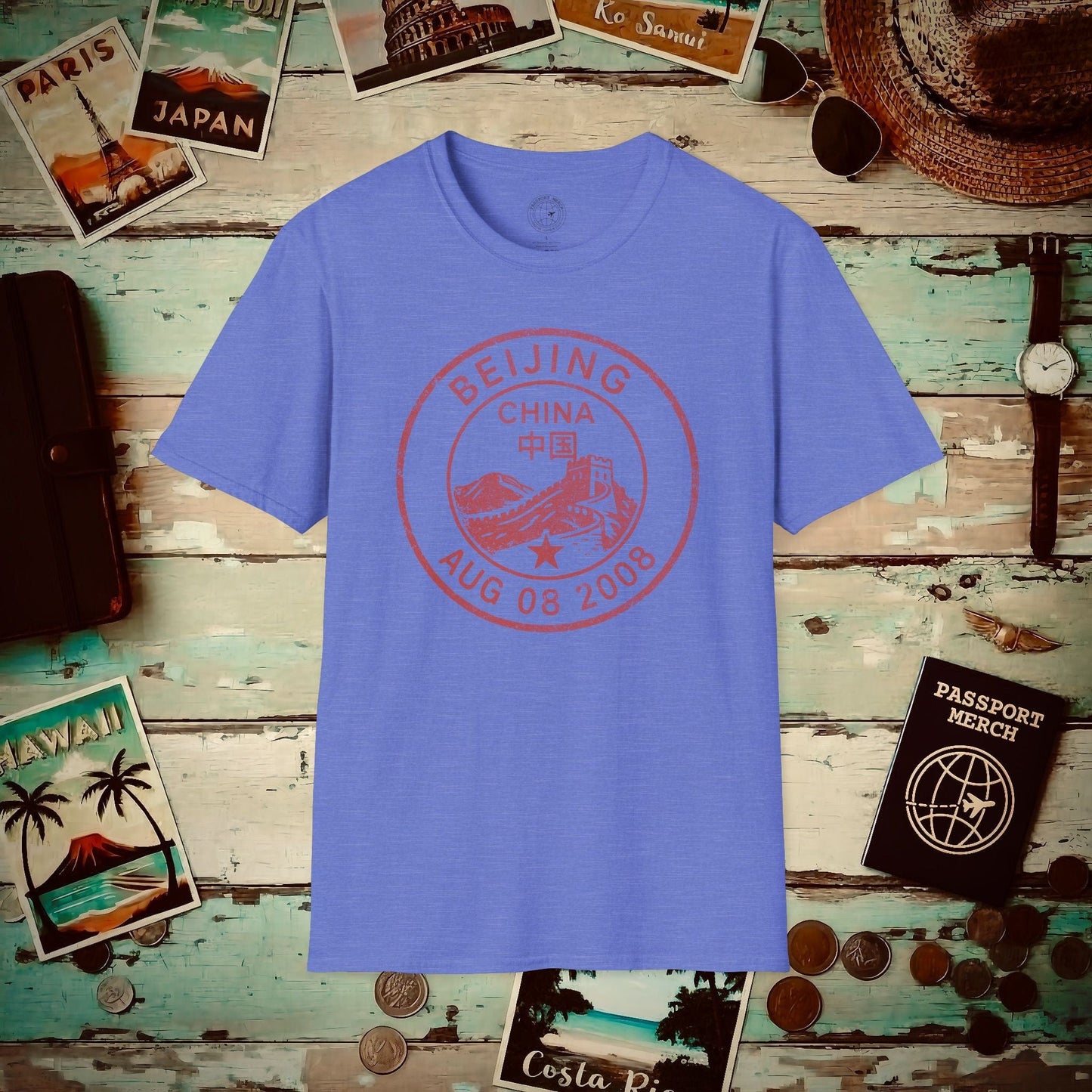 Beijing, China - Vintage Passport Stamp T-Shirt Heather Royal / S