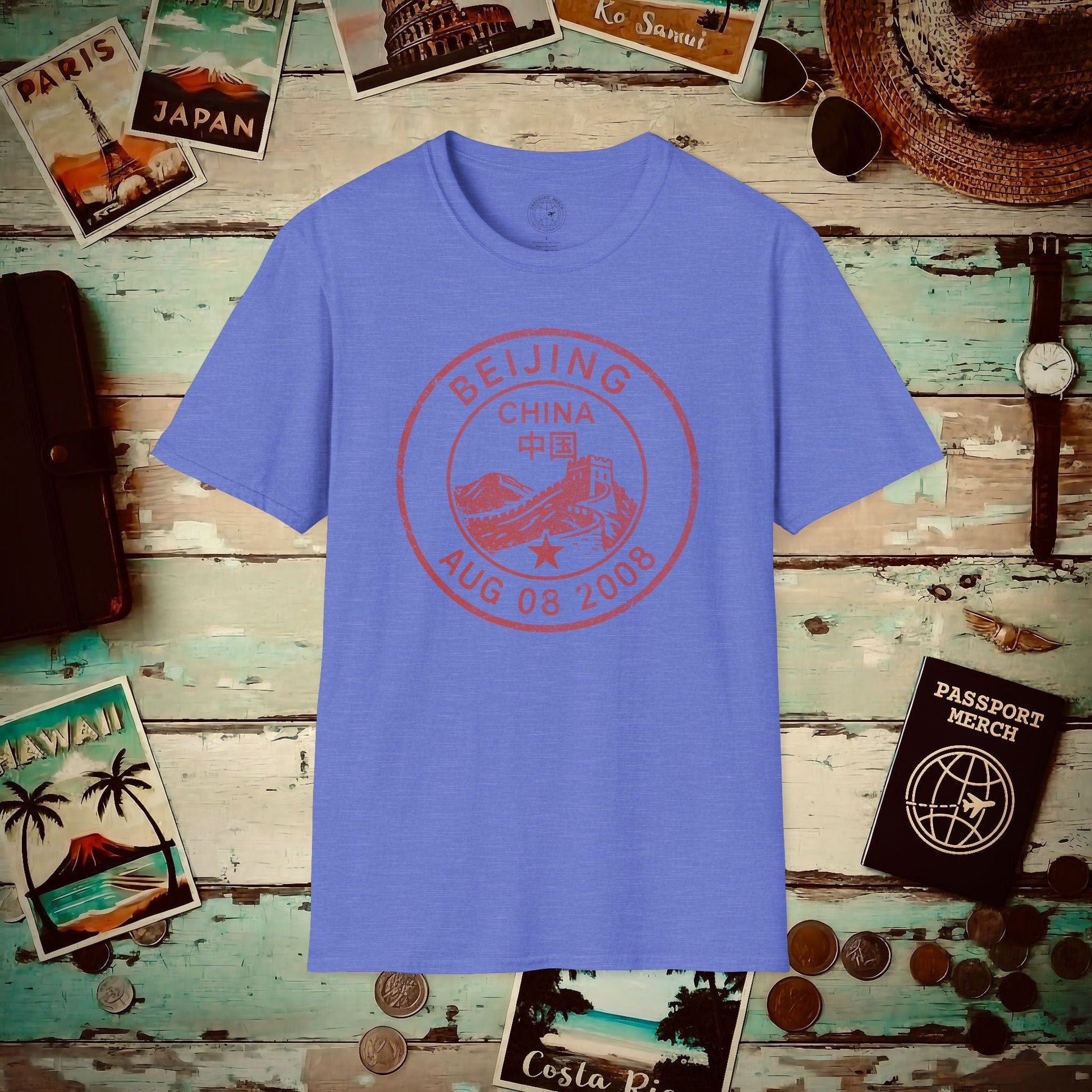 Beijing, China - Vintage Passport Stamp T-Shirt Heather Royal / S