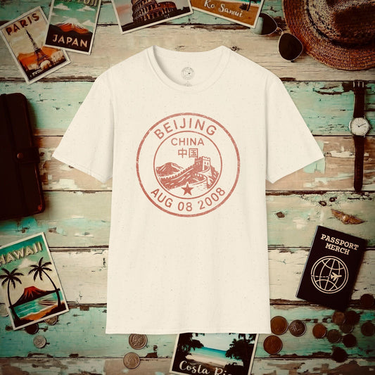 Beijing, China - Vintage Passport Stamp T-Shirt Natural / S
