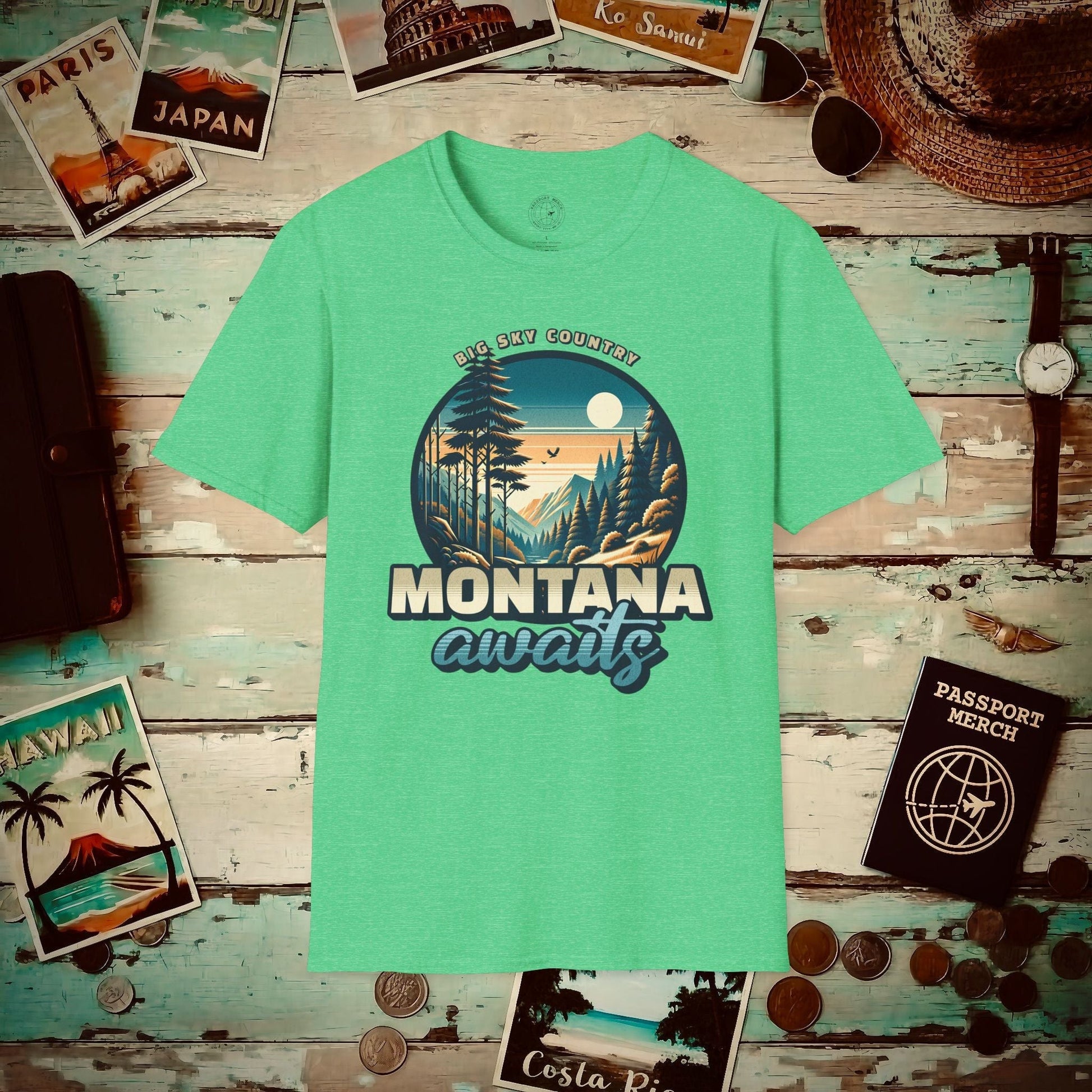 Big Sky Country Montana T-Shirt Heather Irish Green / S