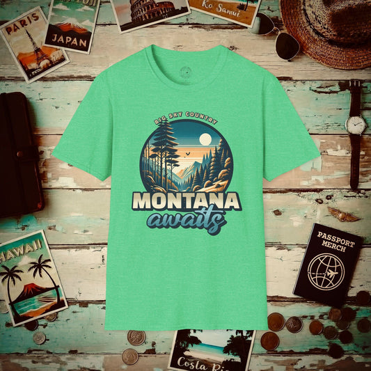 Big Sky Country Montana T-Shirt Heather Irish Green / S