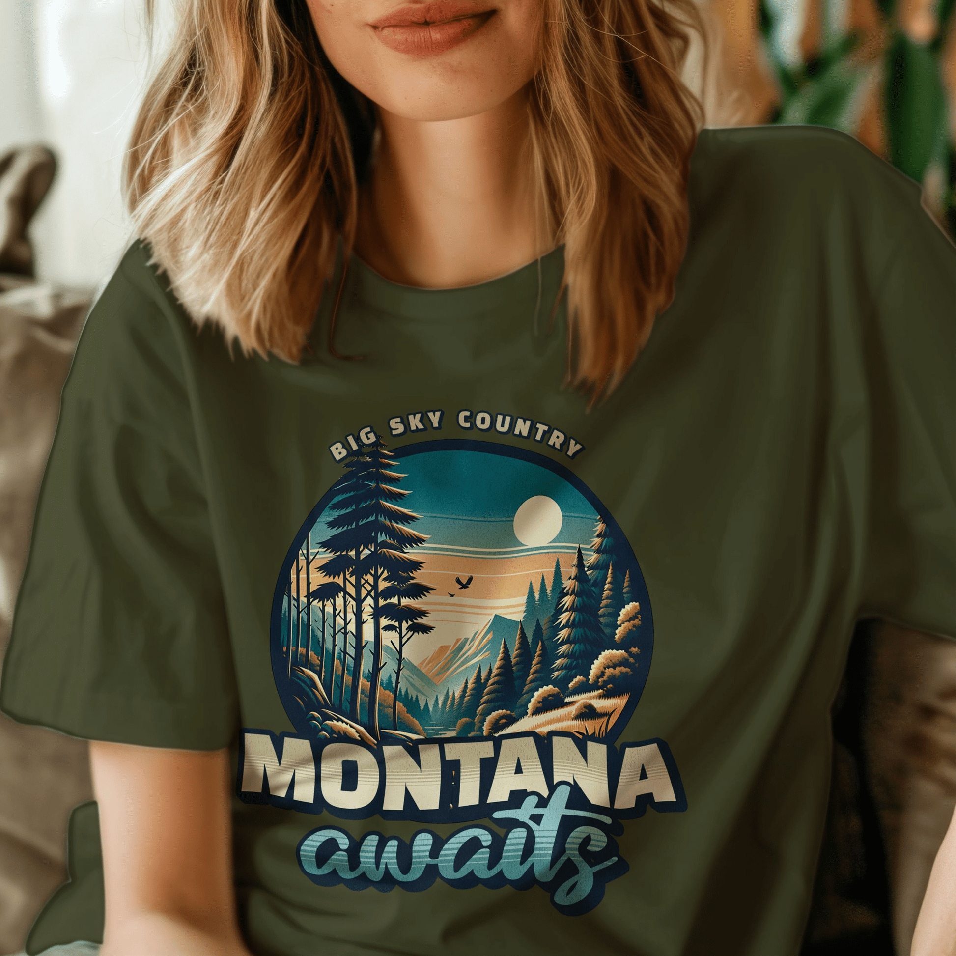 Big Sky Country Montana T-Shirt Military Green / S