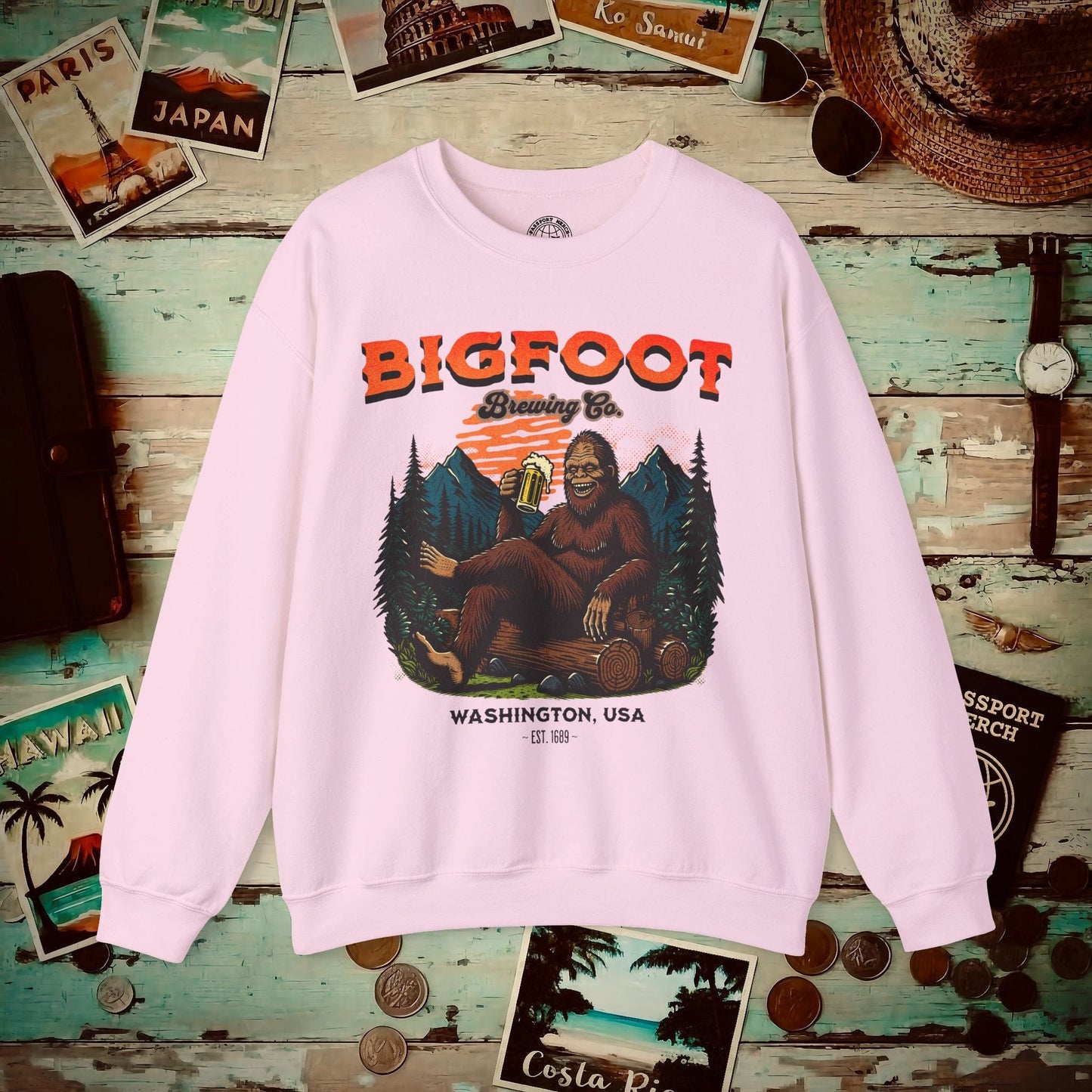 Bigfoot Brewing Company, Washington Crewneck Light Pink / S