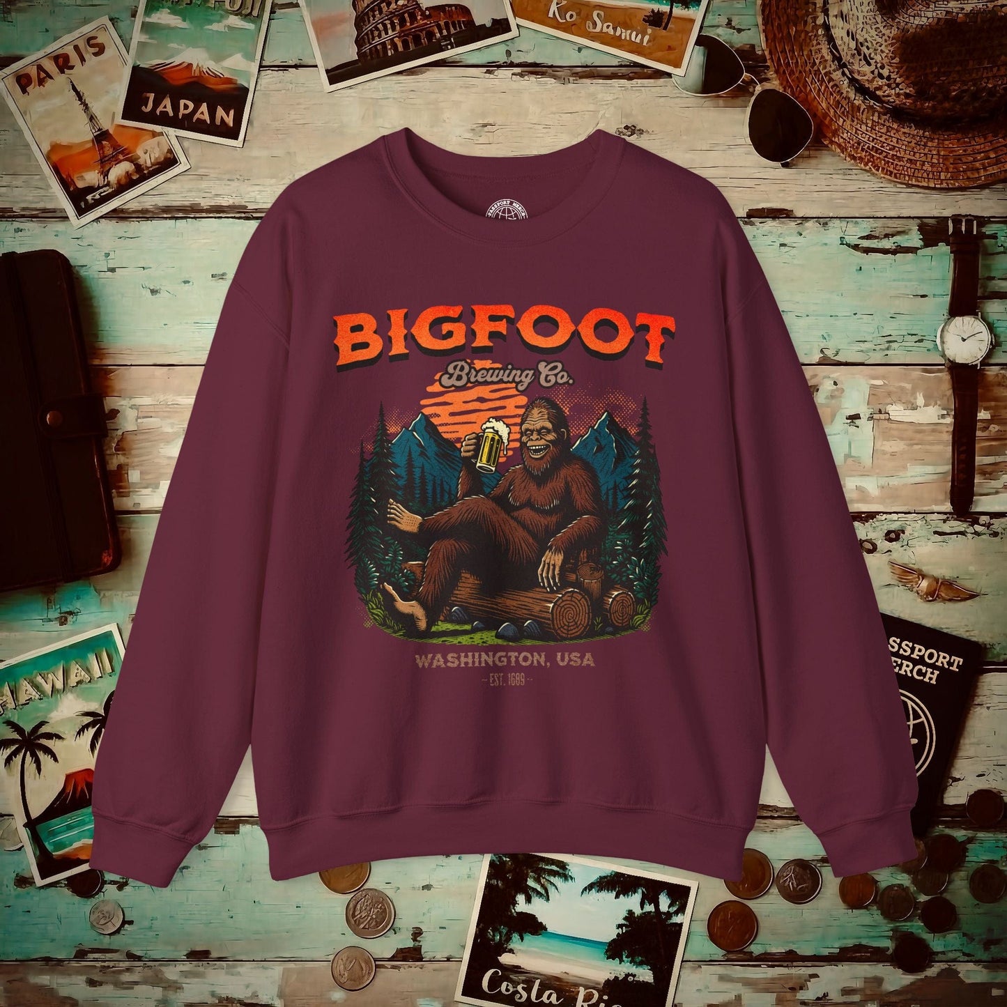 Bigfoot Brewing Company, Washington Crewneck Maroon / S