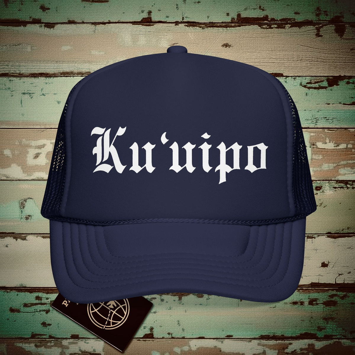 Black and White Ku'uipo (Hawaiian Jewelry Style) Trucker Hat Dark Navy / One size