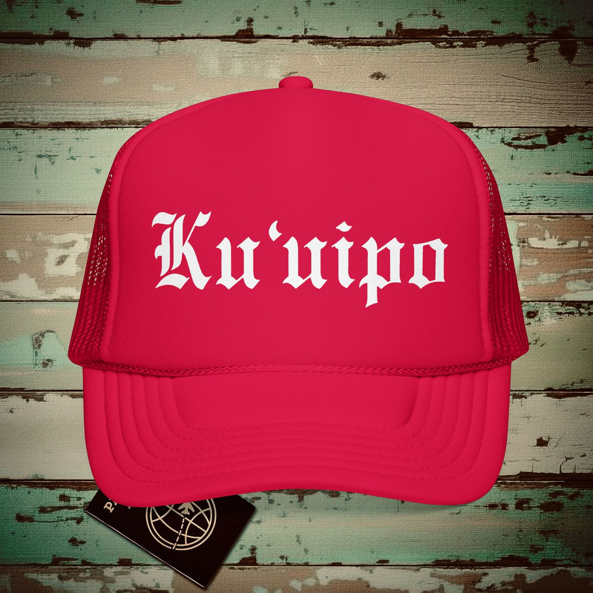 Black and White Ku'uipo (Hawaiian Jewelry Style) Trucker Hat Red / One size