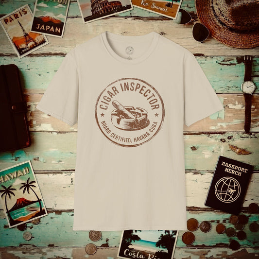 Board Certified Cigar Inspector, Havana, Cuba T-Shirt Sand / S