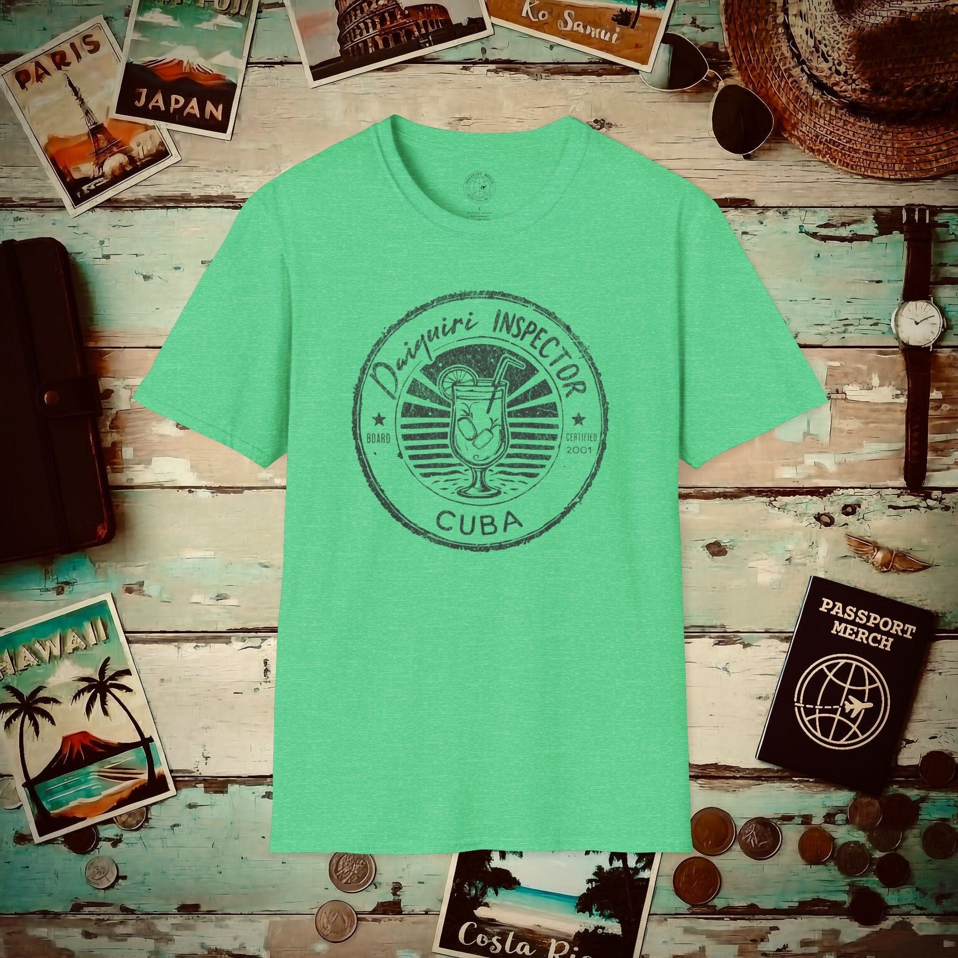 Board Certified Daiquiri Inspector, Cuba T-Shirt Heather Irish Green / S