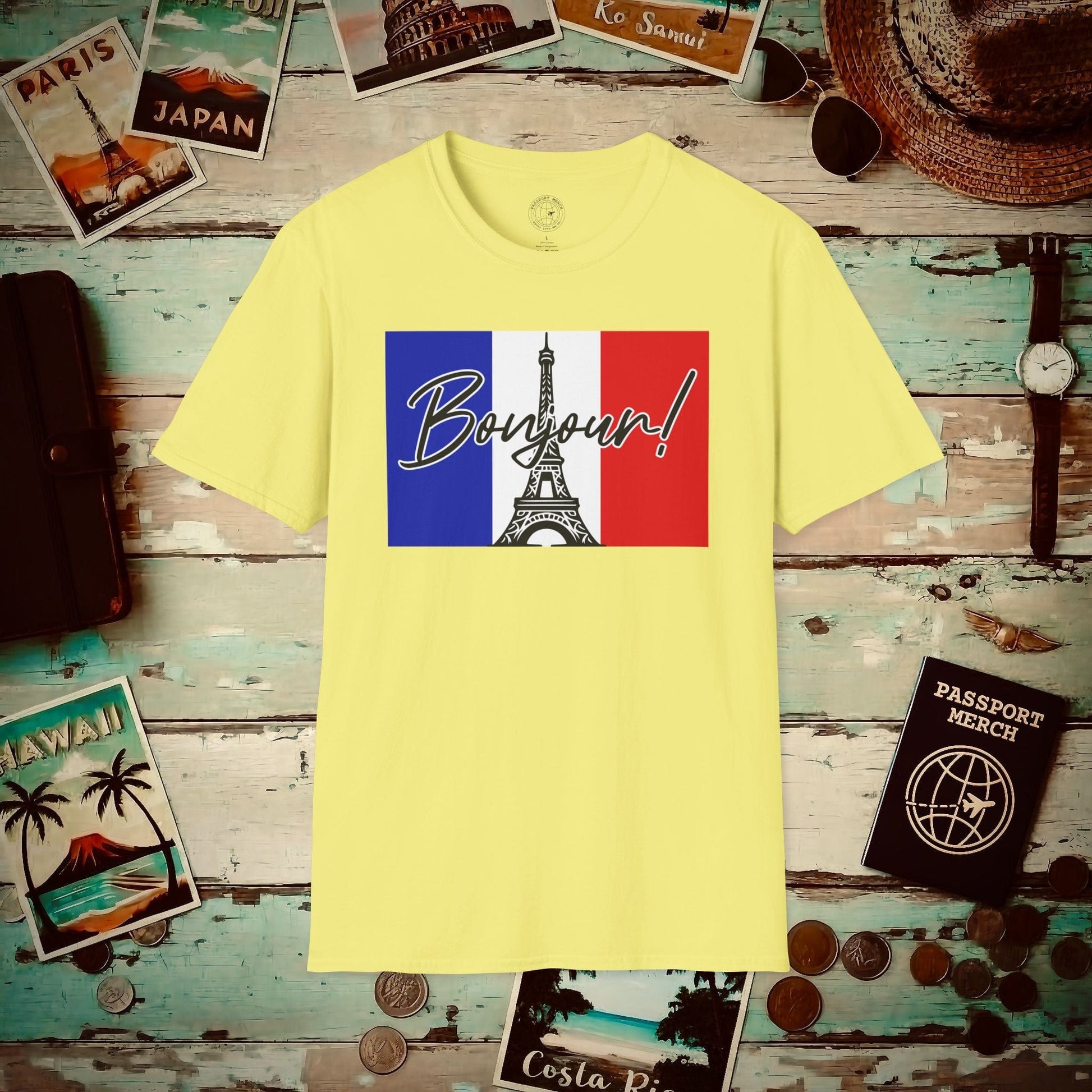 Bonjour Eiffel Tower Paris France T-Shirt Cornsilk / S