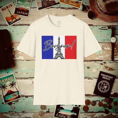 Bonjour Eiffel Tower Paris France T-Shirt Natural / S