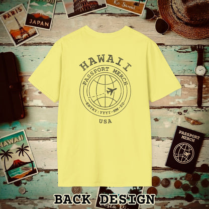 Brand Passport Stamp, Hawaii, Back Print T-Shirt Cornsilk / S