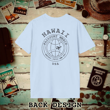 Brand Passport Stamp, Hawaii, Back Print T-Shirt Light Blue / S