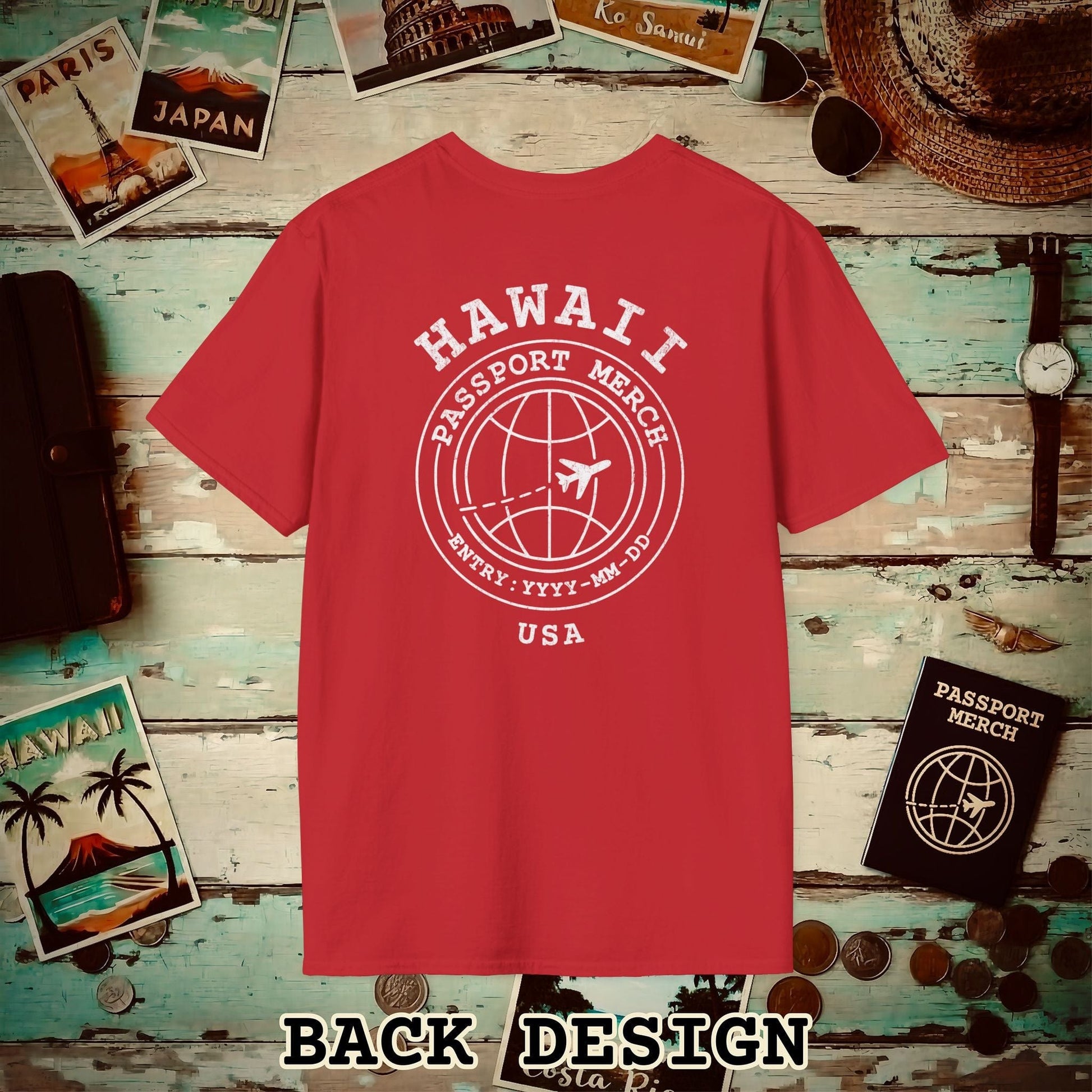 Brand Passport Stamp, Hawaii, Back Print T-Shirt Red / S