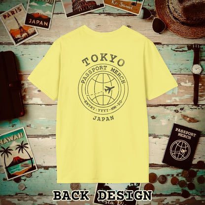 Brand Passport Stamp, Tokyo Japan, Back Print T-Shirt Cornsilk / S