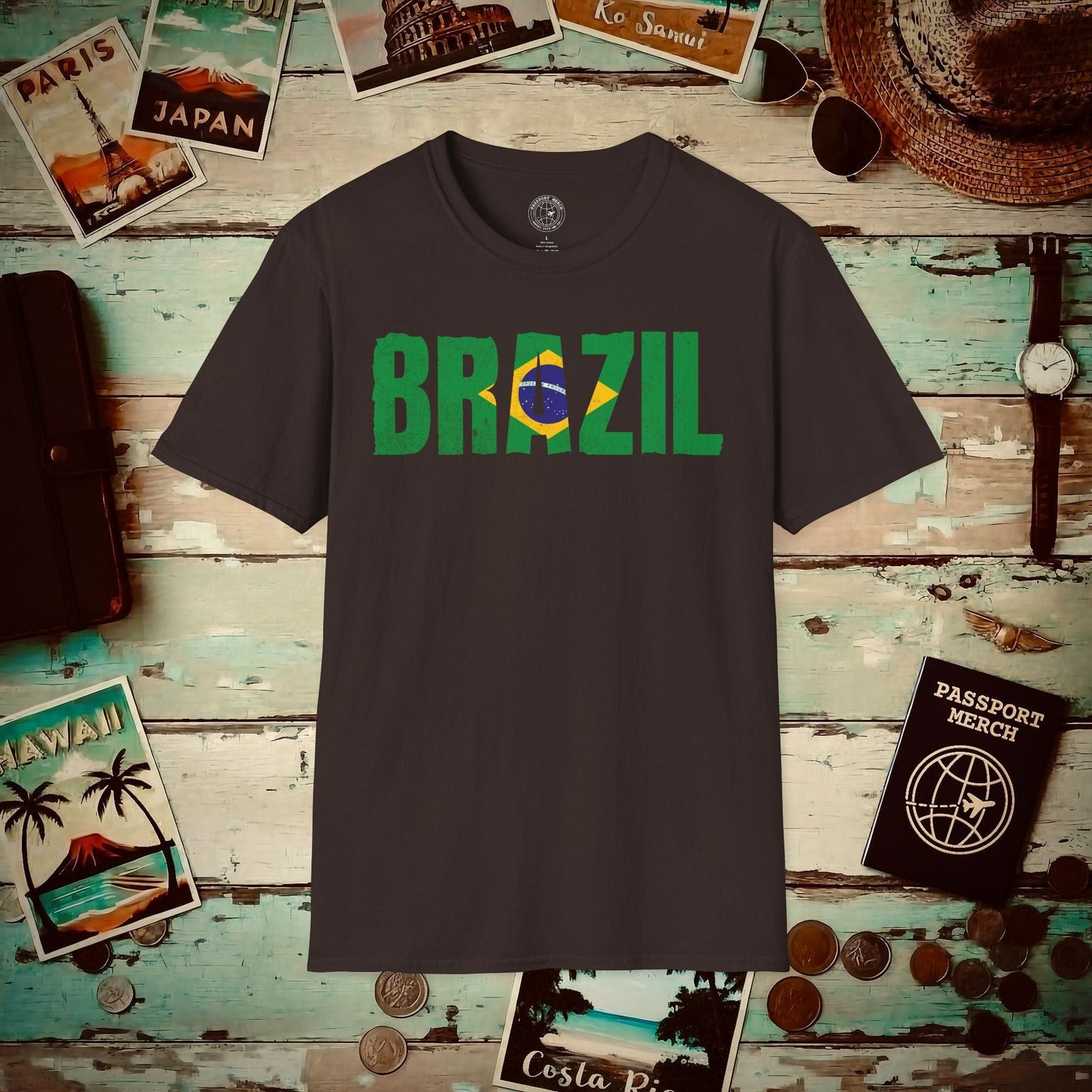 Brazil Patriotism Letter Flag T-Shirt Dark Chocolate / S