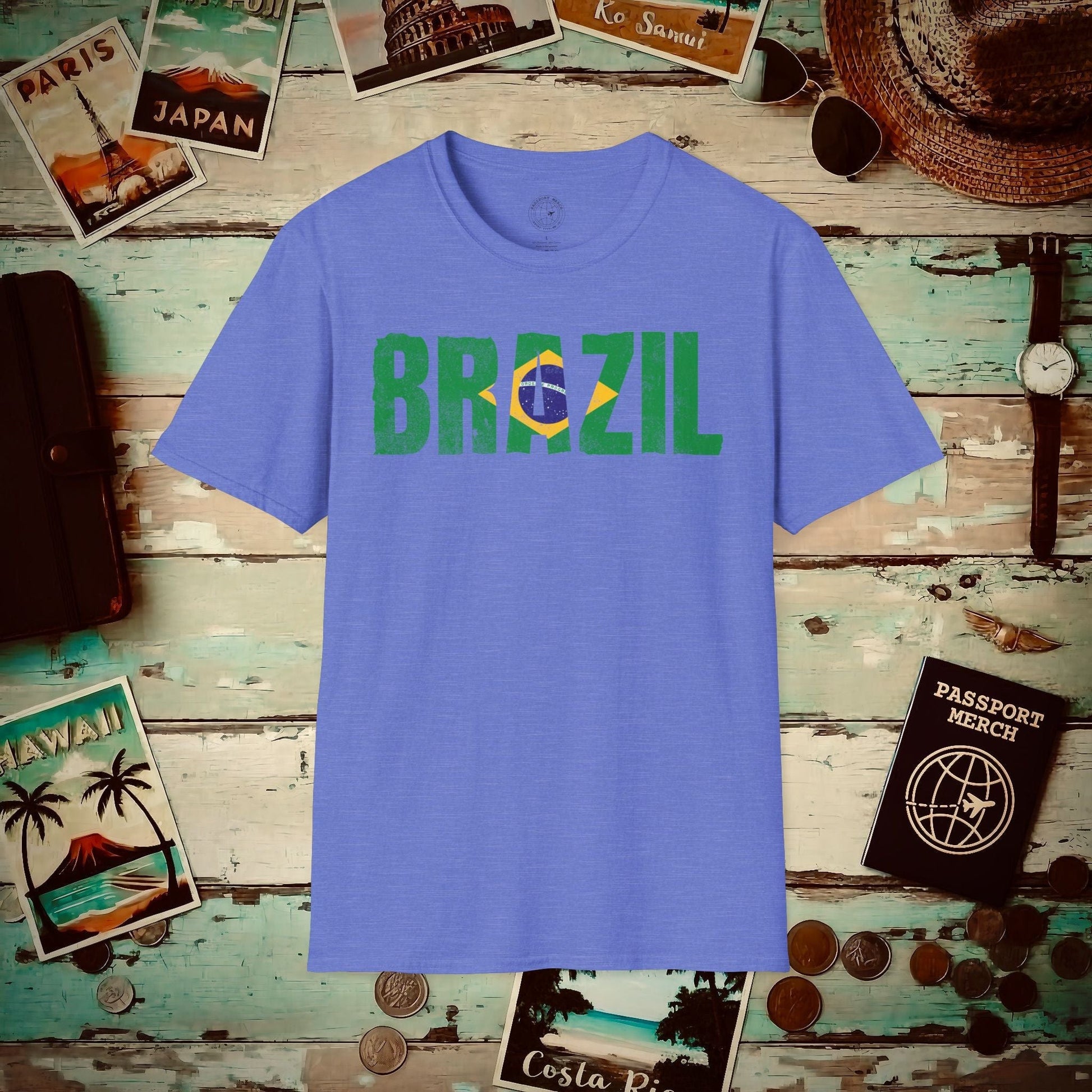 Brazil Patriotism Letter Flag T-Shirt Heather Royal / S