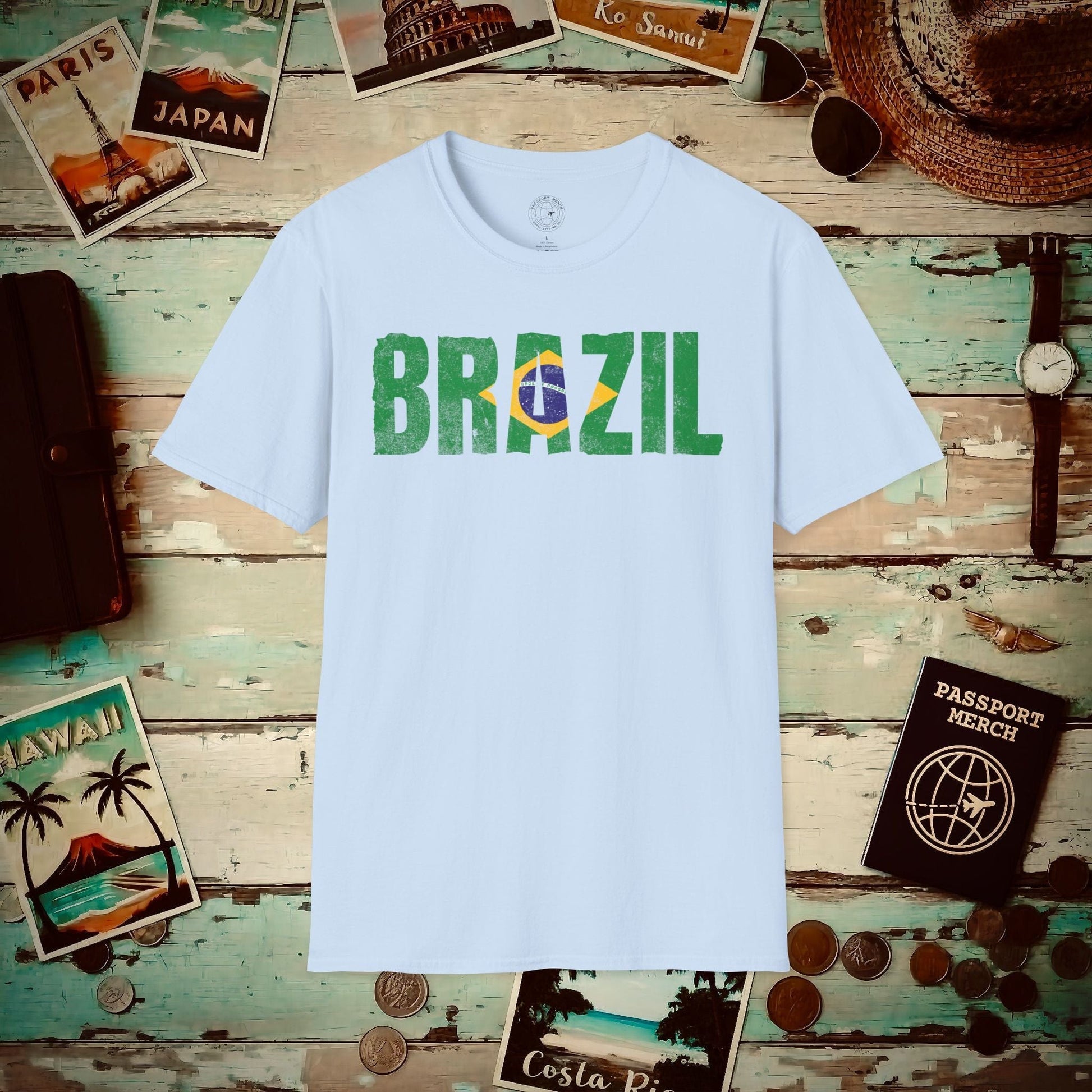 Brazil Patriotism Letter Flag T-Shirt Light Blue / S