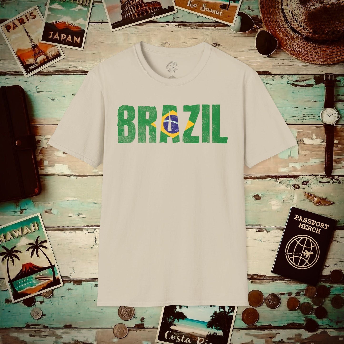 Brazil Patriotism Letter Flag T-Shirt Sand / S