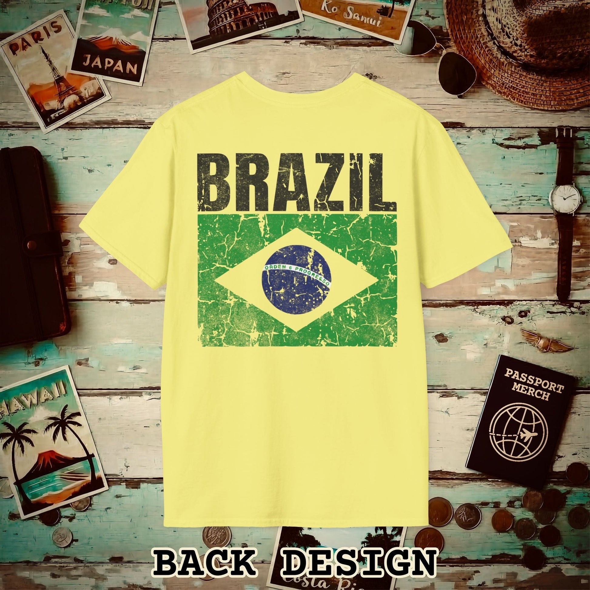 Brazil Vintage Flag Back Print T-Shirt Cornsilk / S