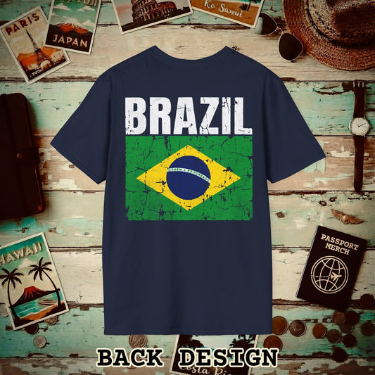 Brazil Vintage Flag Back Print T-Shirt Navy / S