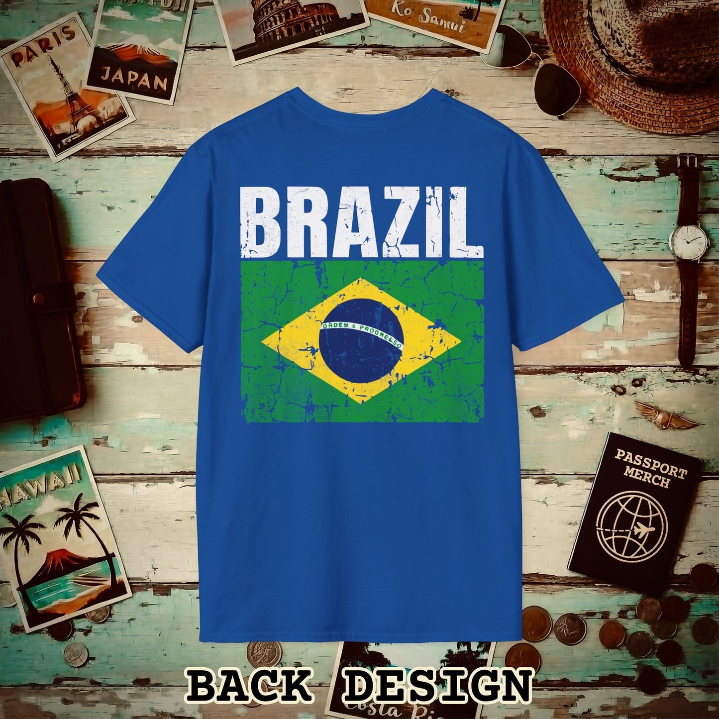 Brazil Vintage Flag Back Print T-Shirt Royal / S