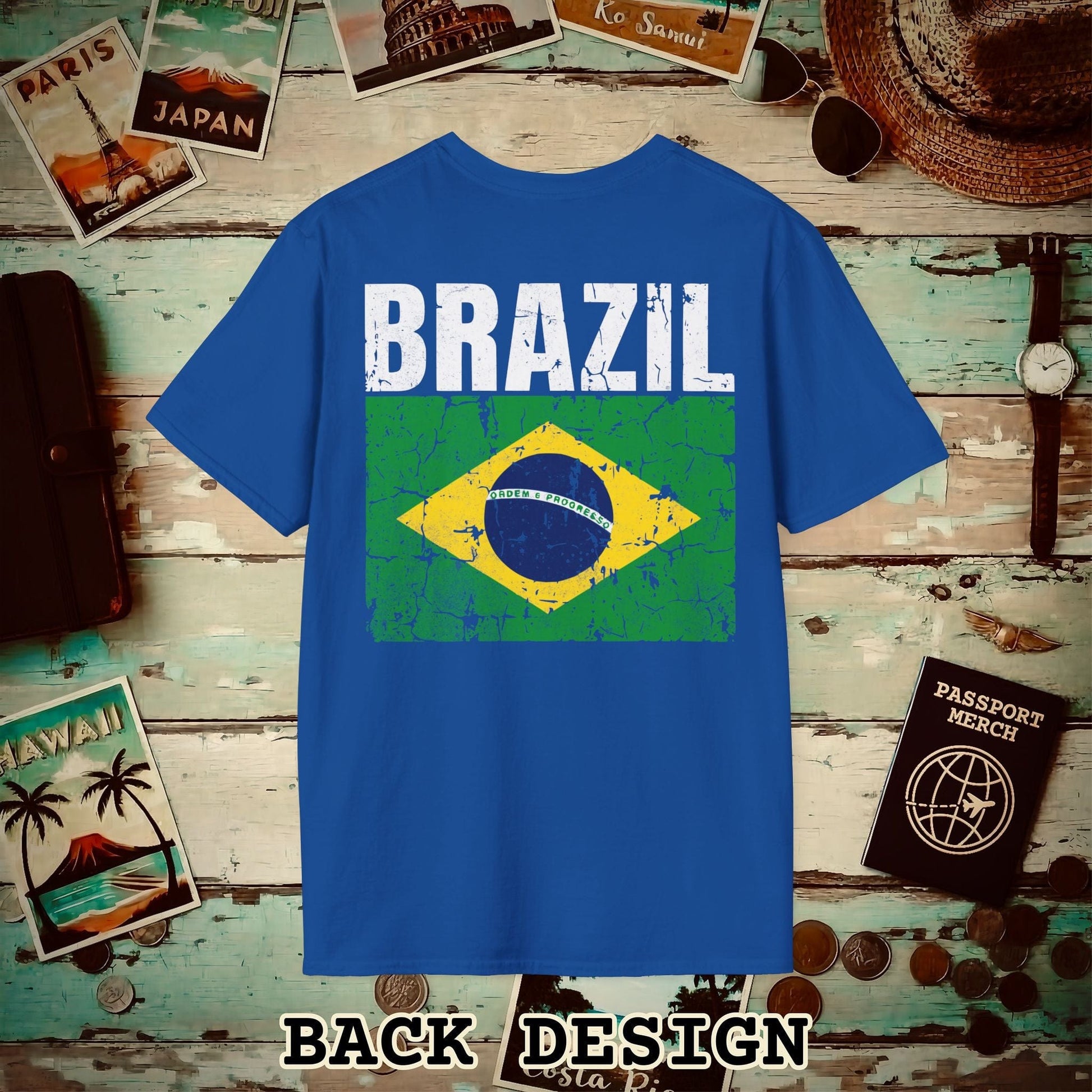 Brazil Vintage Flag Back Print T-Shirt Royal / S
