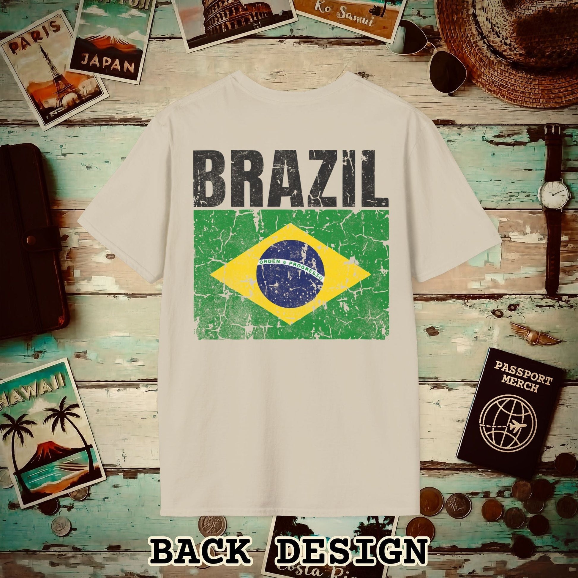 Brazil Vintage Flag Back Print T-Shirt Sand / S