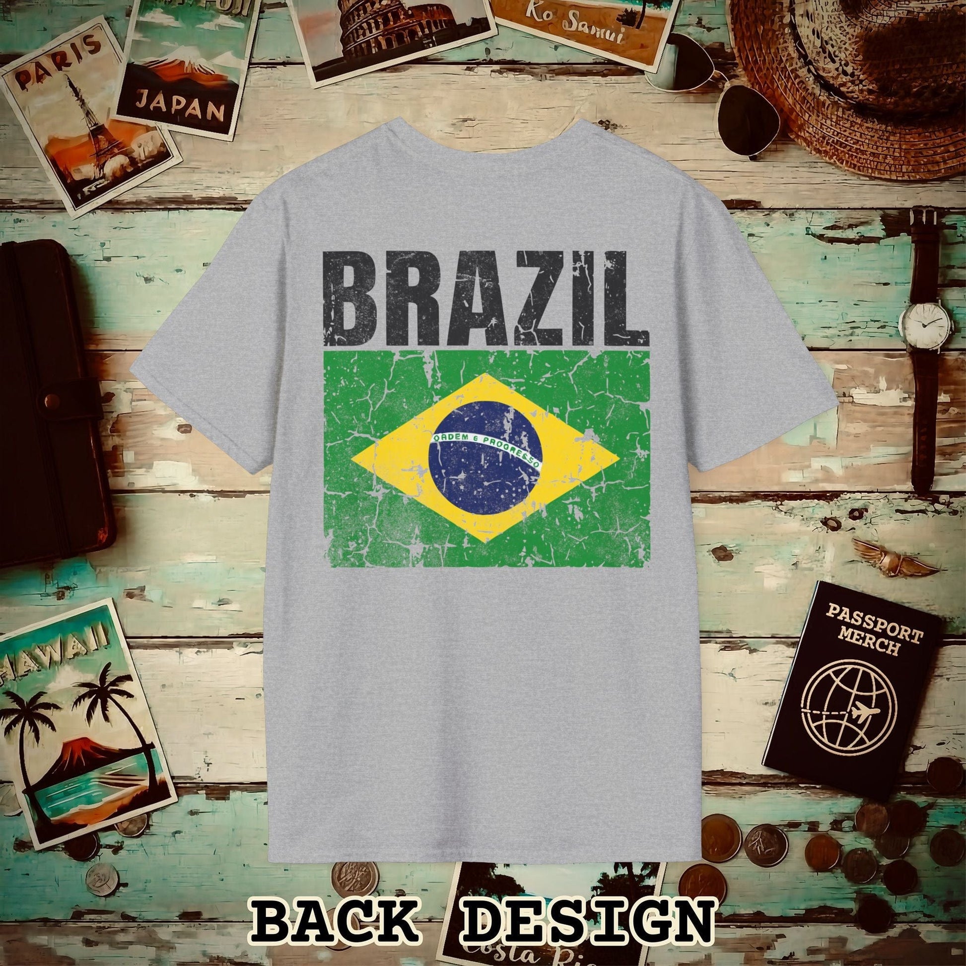 Brazil Vintage Flag Back Print T-Shirt Sport Grey / S