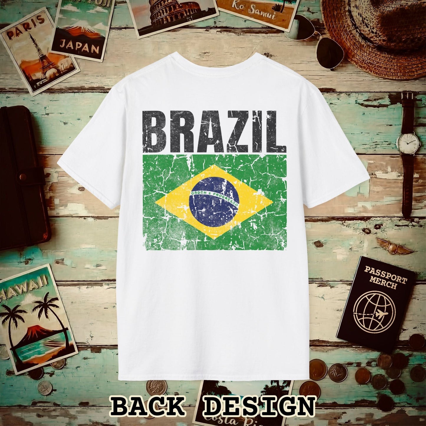 Brazil Vintage Flag Back Print T-Shirt White / S