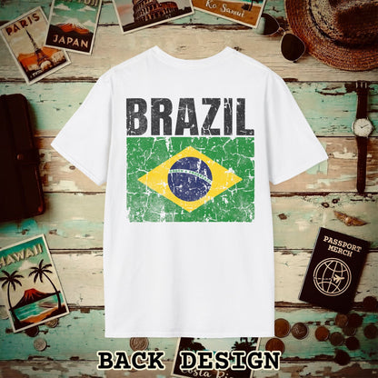 Brazil Vintage Flag Back Print T-Shirt White / S