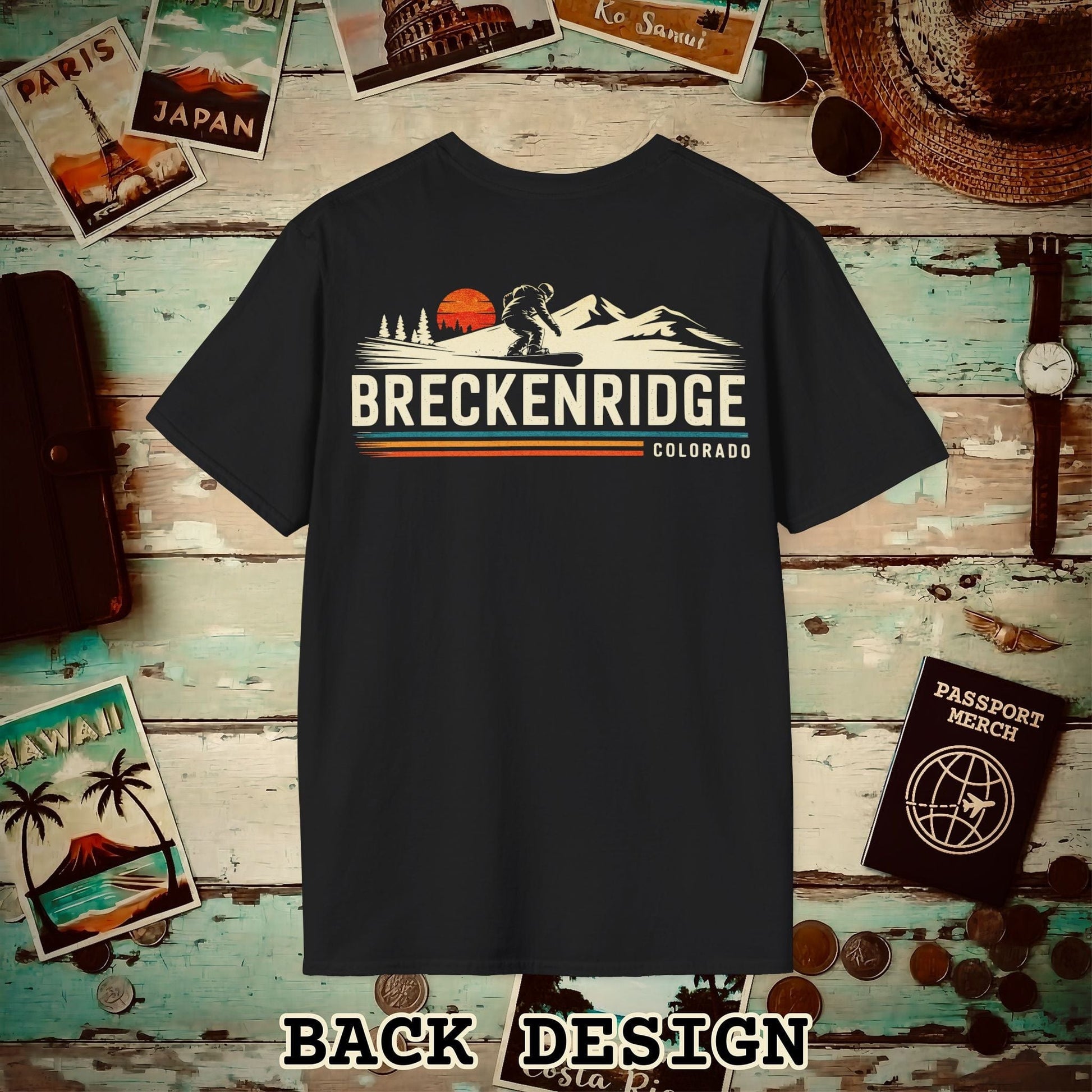 Breckenridge Colorado - Vibrant Ski Retro Back Print T-Shirt Black / S