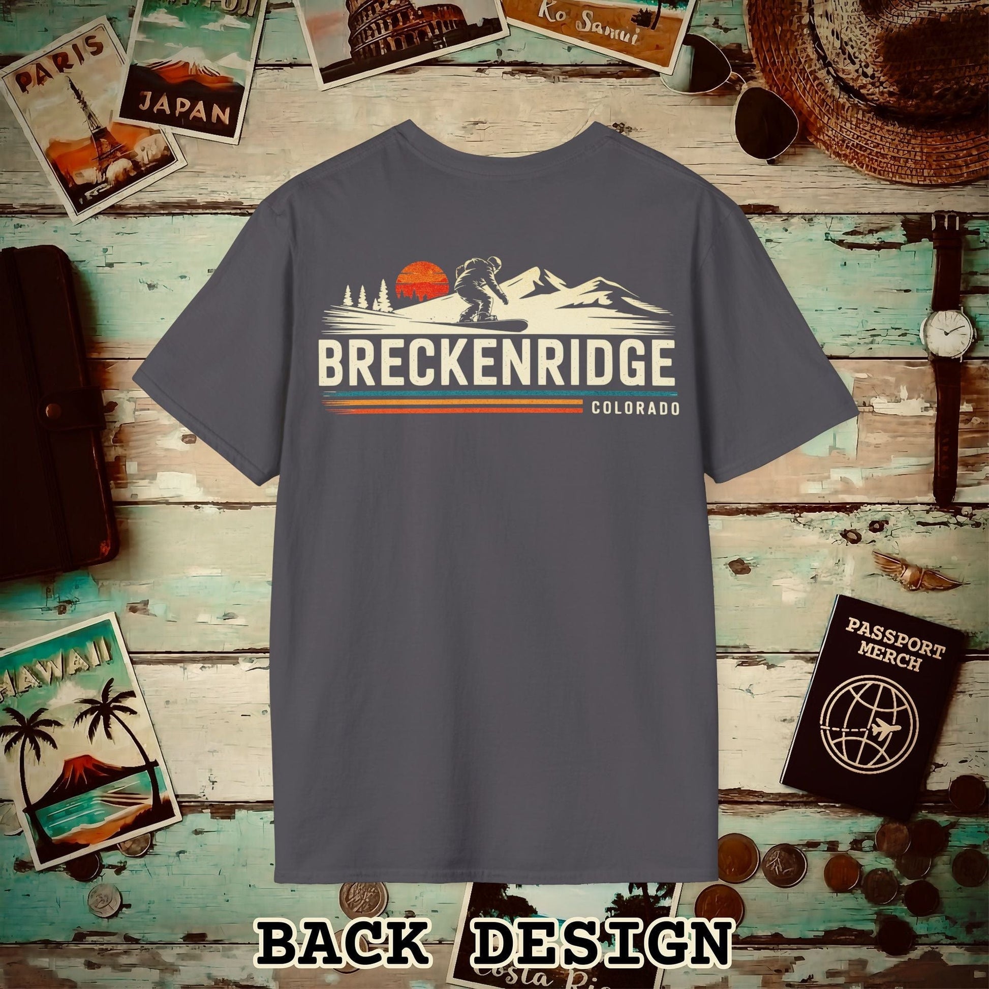 Breckenridge Colorado - Vibrant Ski Retro Back Print T-Shirt Charcoal / S