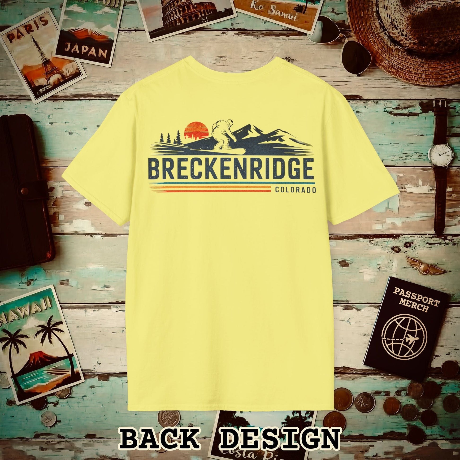 Breckenridge Colorado - Vibrant Ski Retro Back Print T-Shirt Cornsilk / S