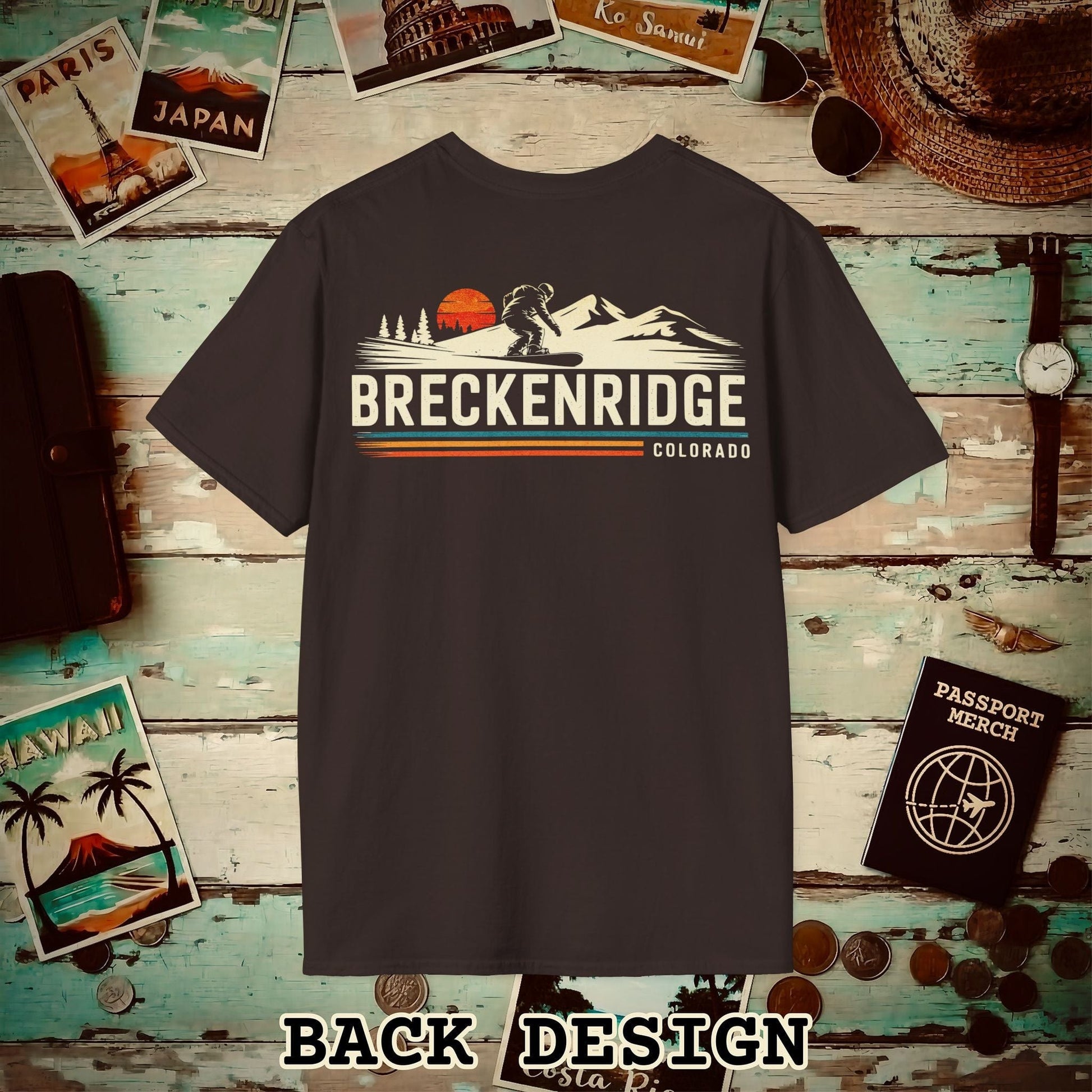 Breckenridge Colorado - Vibrant Ski Retro Back Print T-Shirt Dark Chocolate / S