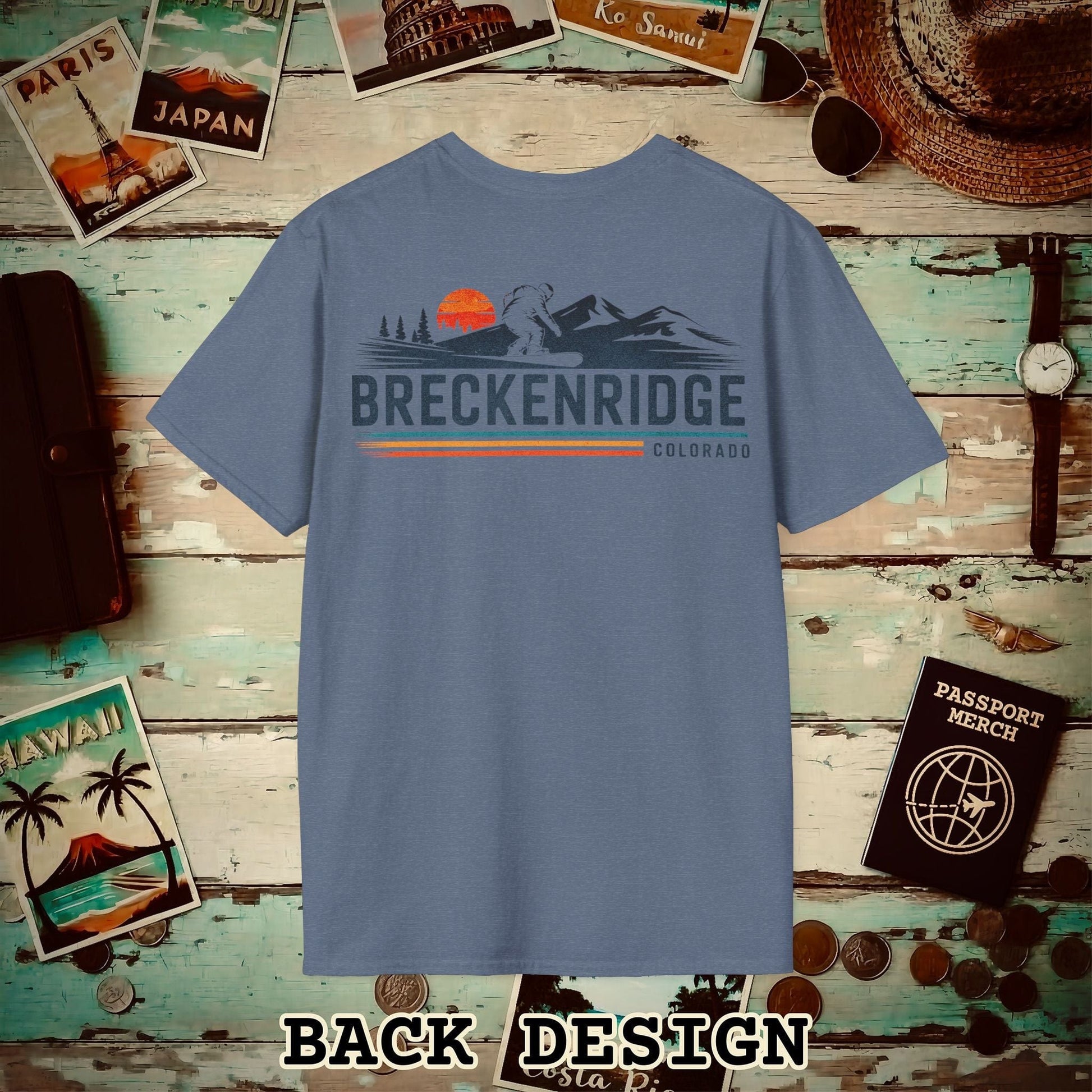 Breckenridge Colorado - Vibrant Ski Retro Back Print T-Shirt Heather Indigo / S