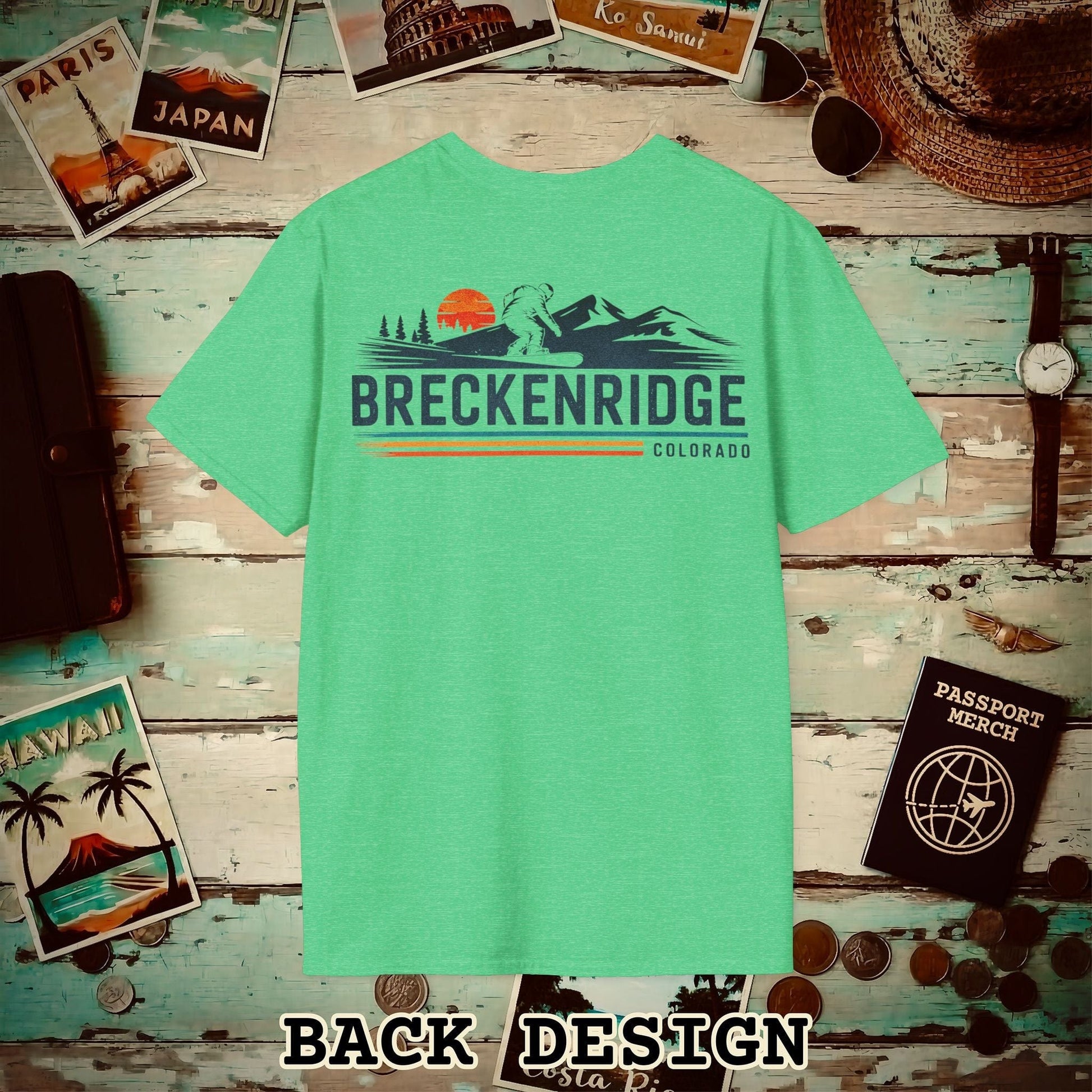 Breckenridge Colorado - Vibrant Ski Retro Back Print T-Shirt Heather Irish Green / S