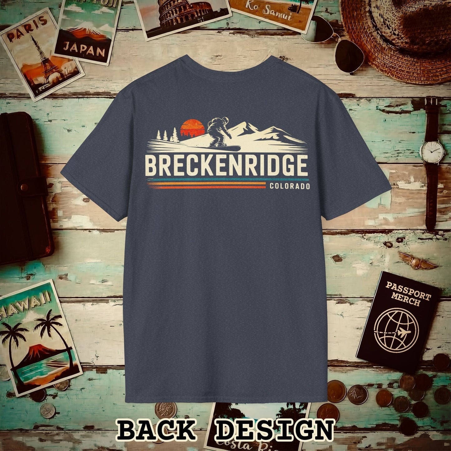 Breckenridge Colorado - Vibrant Ski Retro Back Print T-Shirt Heather Navy / S