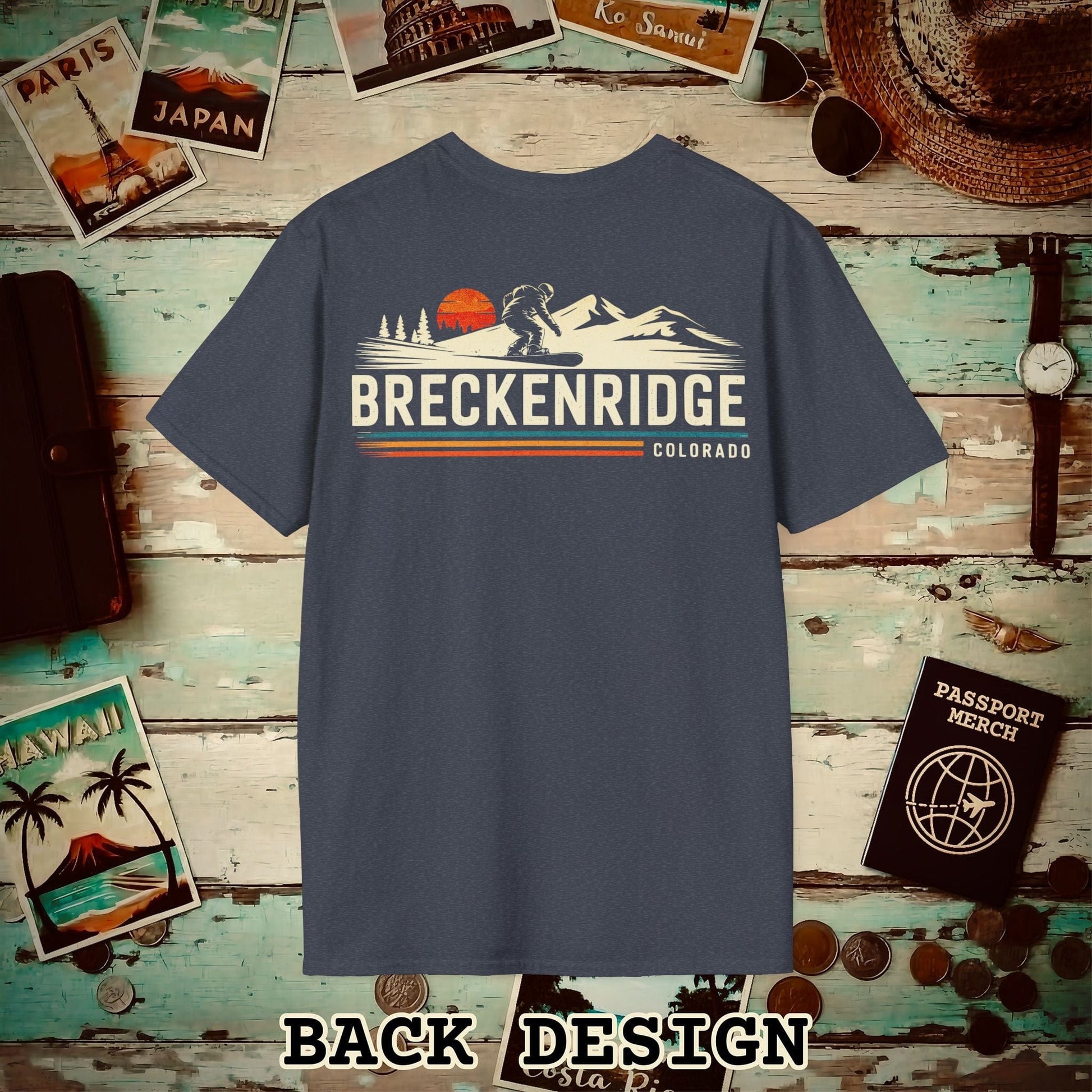 Breckenridge Colorado - Vibrant Ski Retro Back Print T-Shirt Heather Navy / S