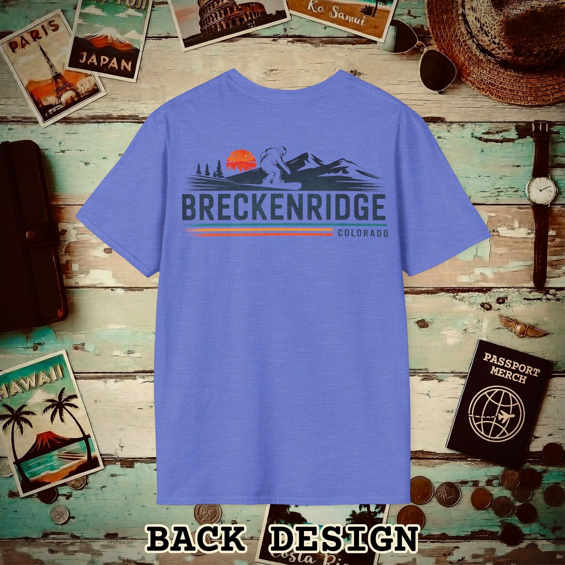 Breckenridge Colorado - Vibrant Ski Retro Back Print T-Shirt Heather Royal / S