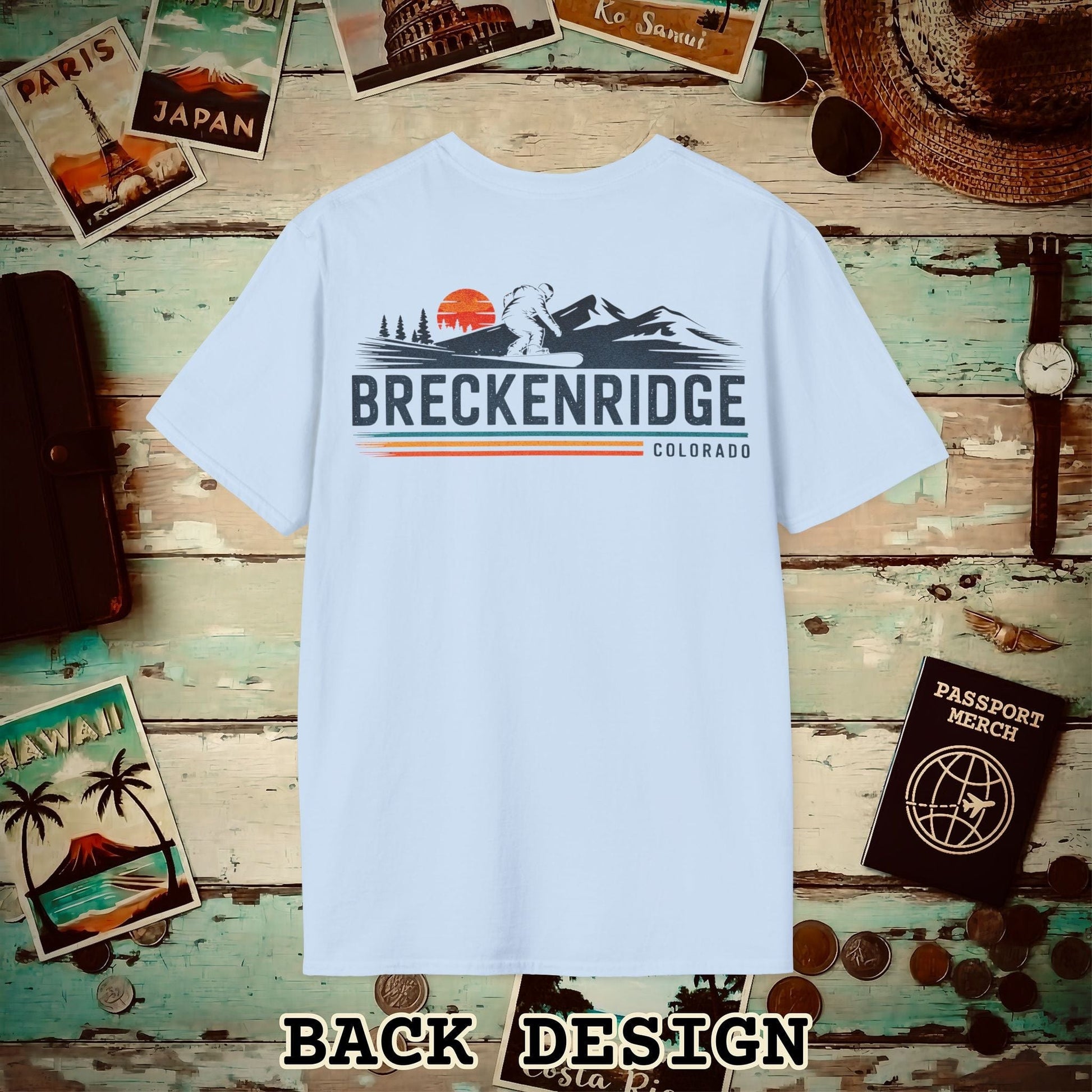 Breckenridge Colorado - Vibrant Ski Retro Back Print T-Shirt Light Blue / S
