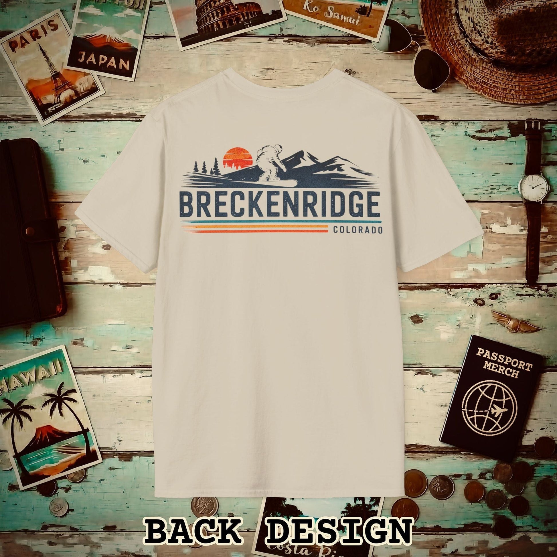 Breckenridge Colorado - Vibrant Ski Retro Back Print T-Shirt Sand / S