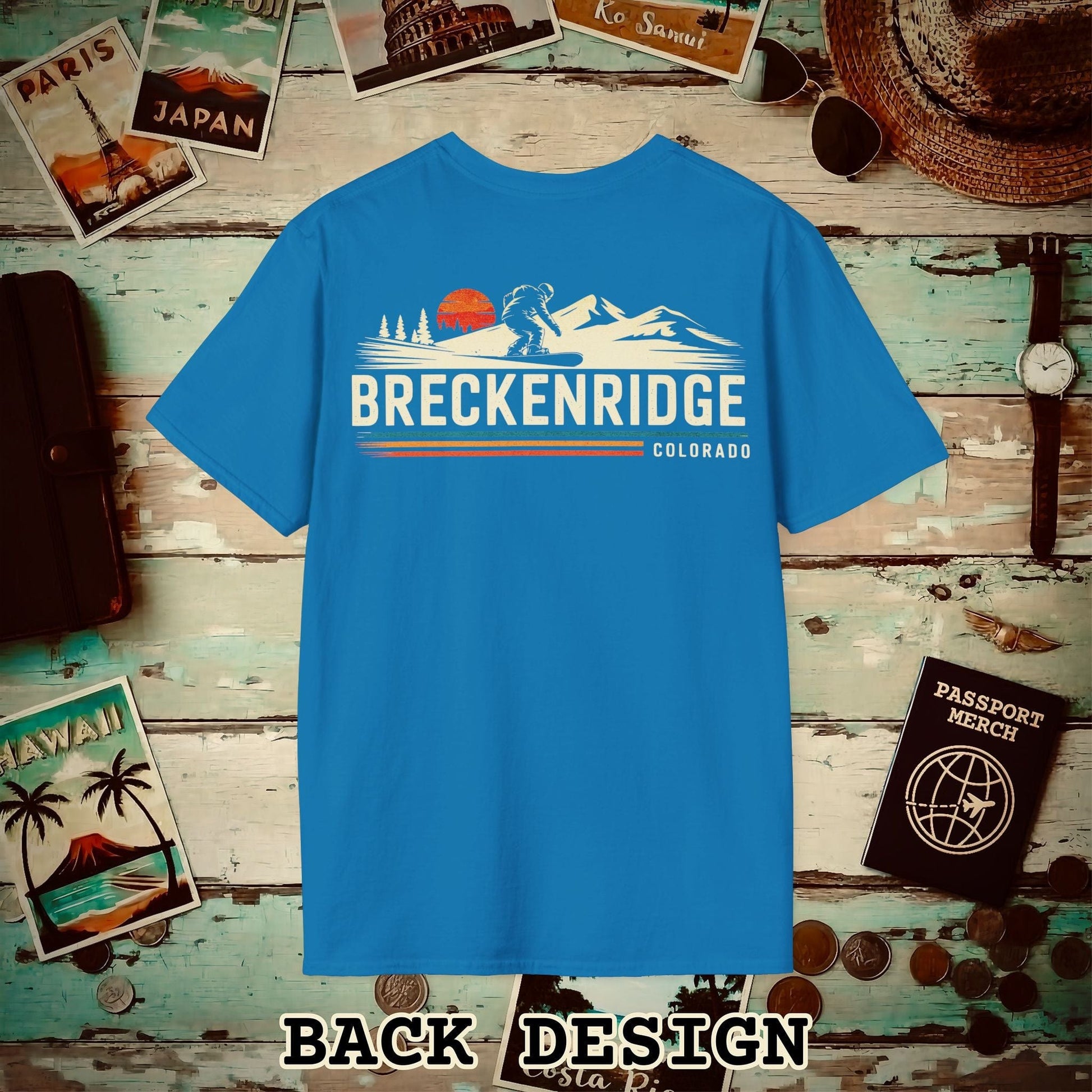 Breckenridge Colorado - Vibrant Ski Retro Back Print T-Shirt Sapphire / S