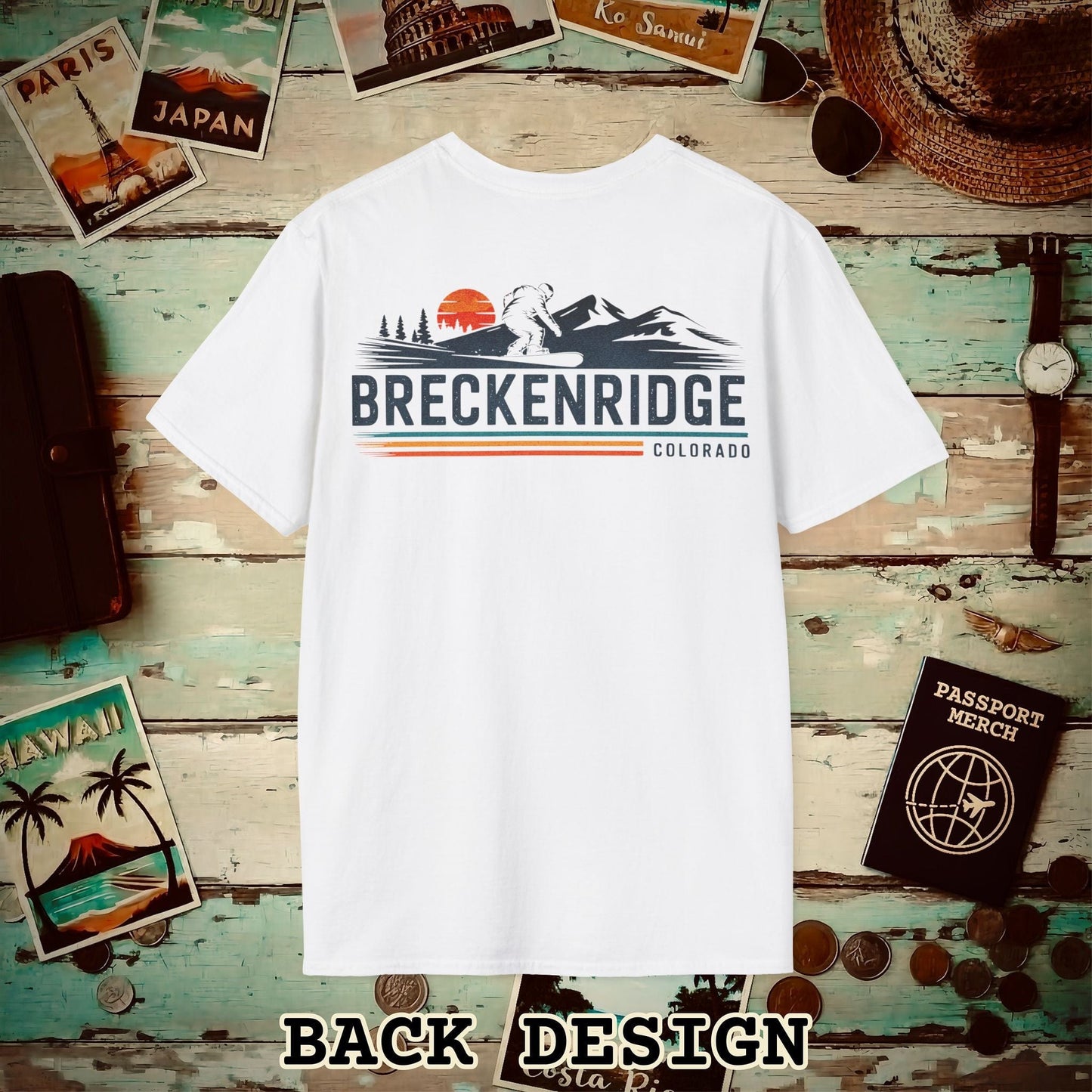 Breckenridge Colorado - Vibrant Ski Retro Back Print T-Shirt White / S