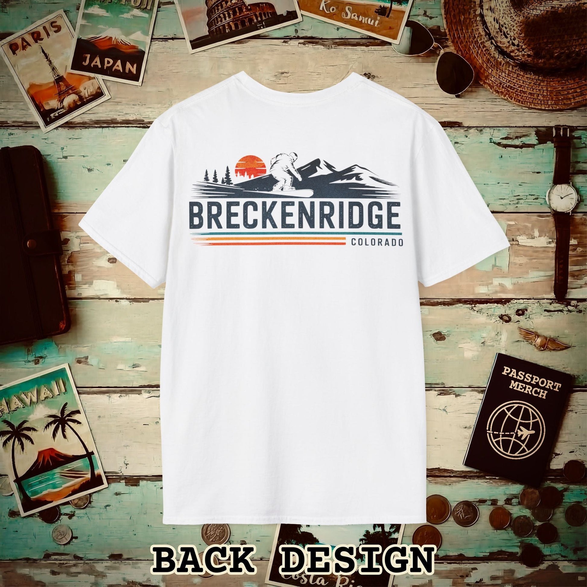 Breckenridge Colorado - Vibrant Ski Retro Back Print T-Shirt White / S